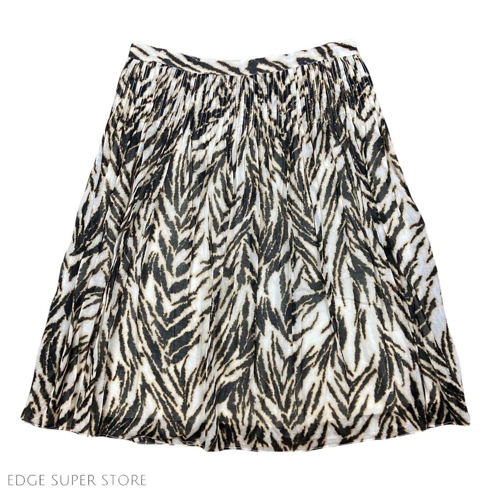 Talbots Brown Black Flare A Line Zebra Animal Print Pleated Flare Skirt Size 4